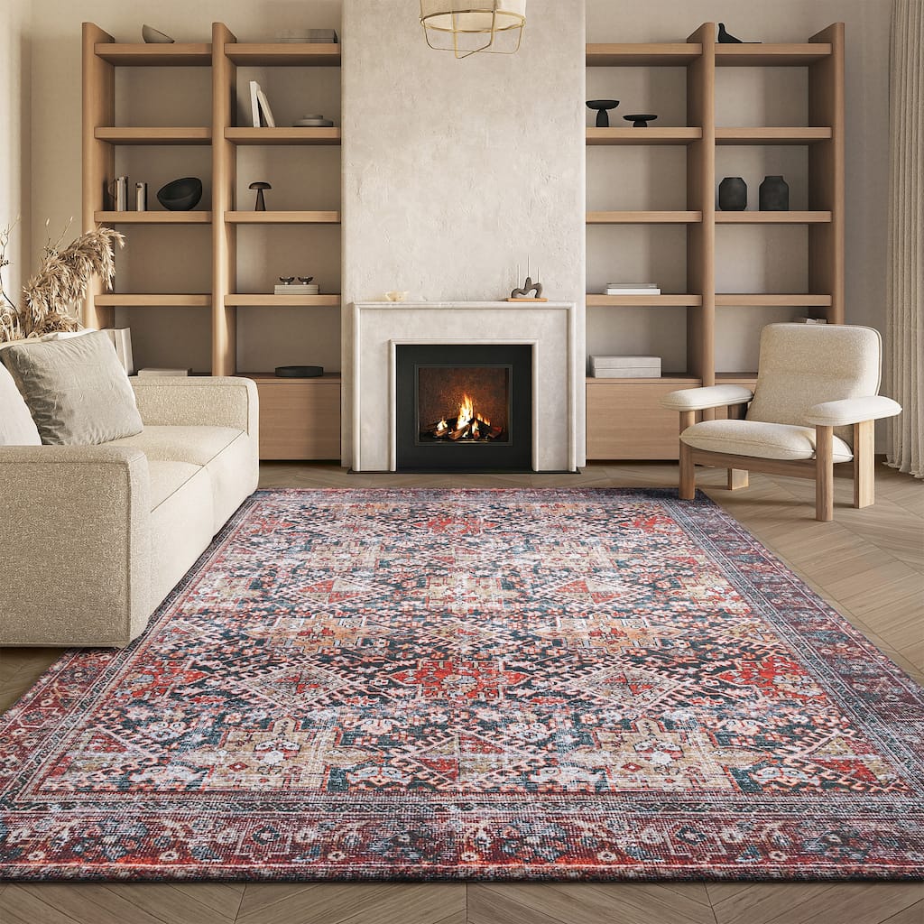 SAFAVIEH Tucson Machine Washable Slip Resistant Eldora Traditional Rug