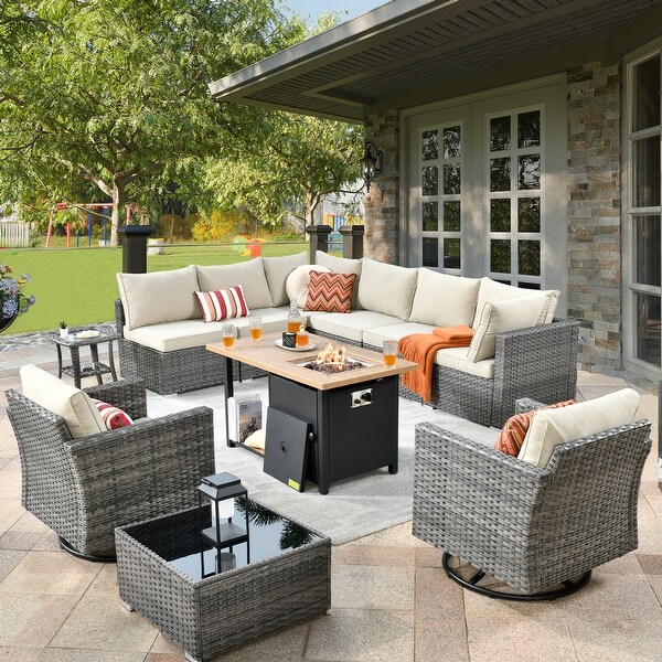 XIZZI 11-Piece Outdoor Wicker Furniture Swivel Chair Sofa Set - On