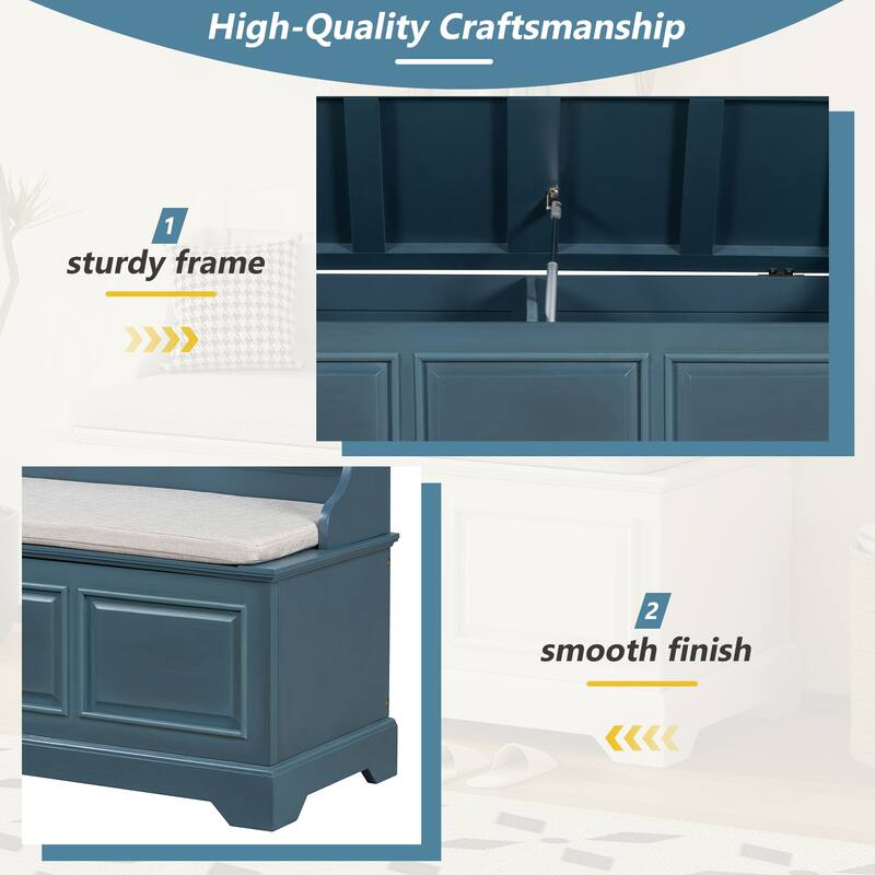 Shoe Storage Bench Wooden Entryway Bench with Linen Cushion