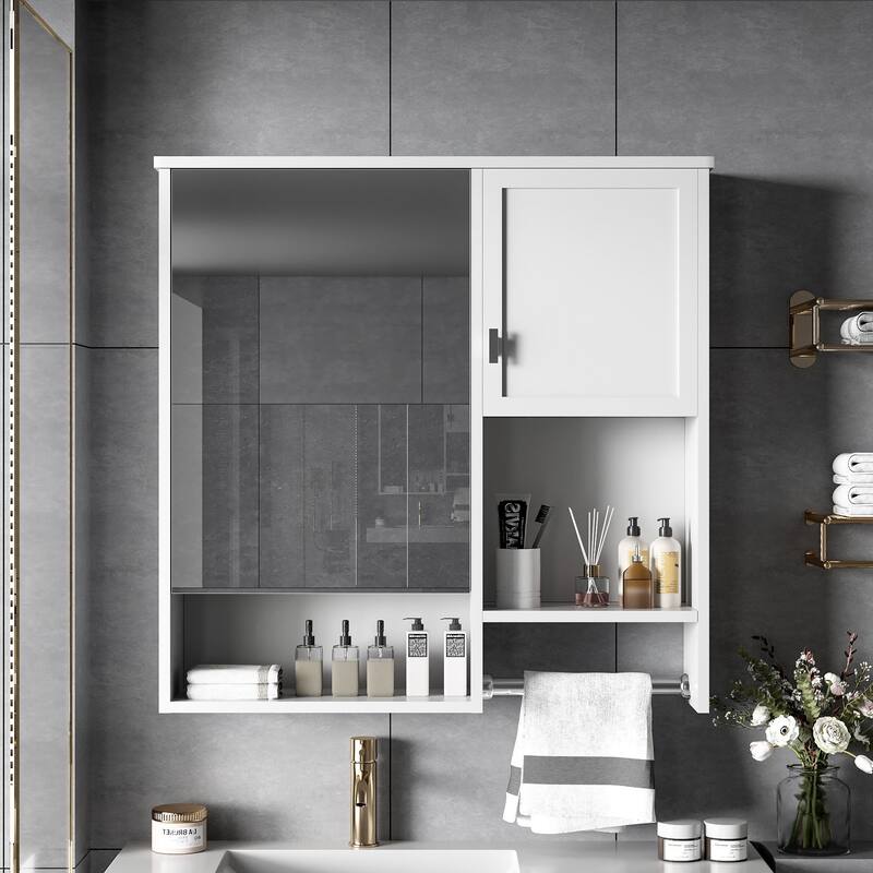 Wall-Mounted Bathroom Medicine Cabinet with Mirror, Adjustable Shelves & Towel Bar - Space-Saving Storage Solution