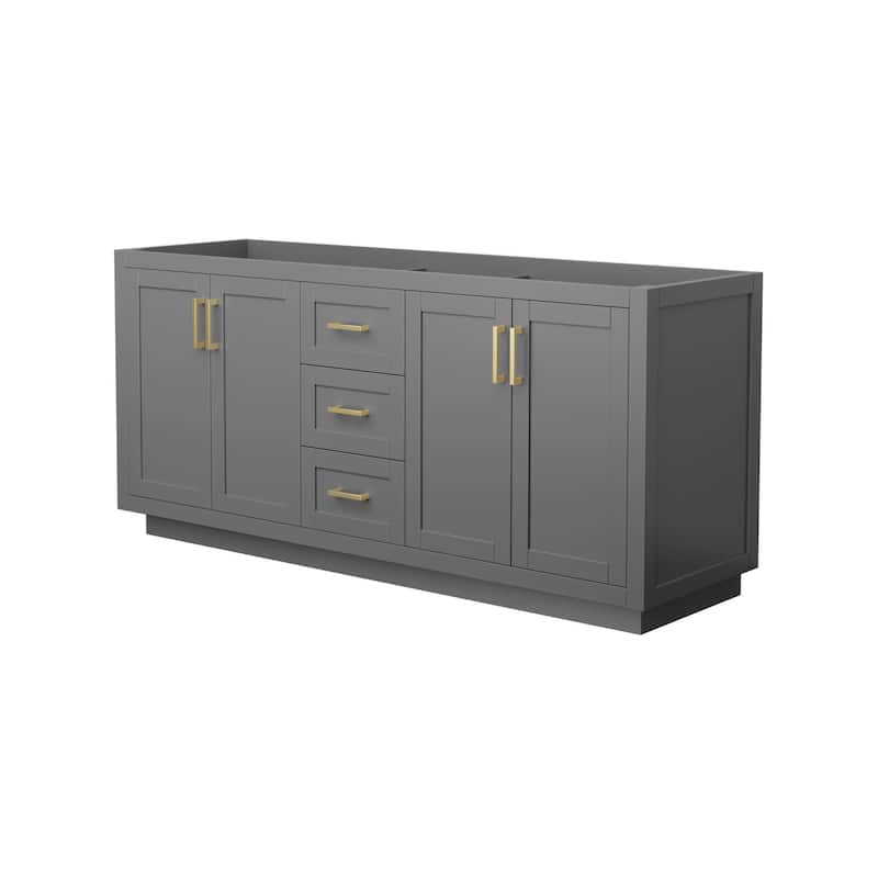 Wyndham Collection Miranda 71" Double Free Standing Vanity Cabinet - Dark Gray / Brushed Gold Hardware