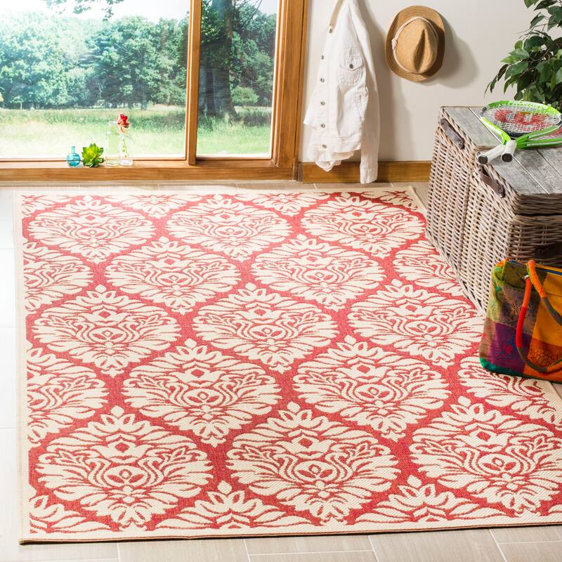SAFAVIEH Linden Alison Indoor/ Outdoor Waterproof Patio Backyard Rug - 4'x6' - Red/Creme