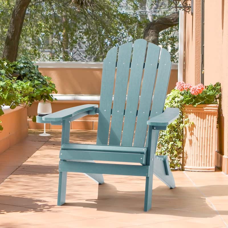 Bonosuki Folding Adirondack Chair Patio Outdoor Plastic Fire Pit Chair - Lake Blue