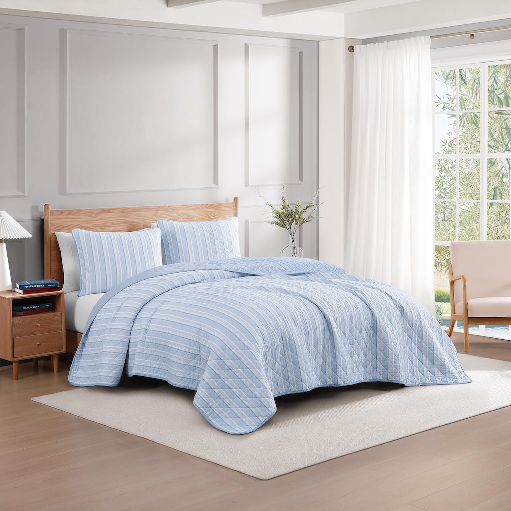 Tommy Hilfiger Sailing Stripe Cotton Blue Quilt Set