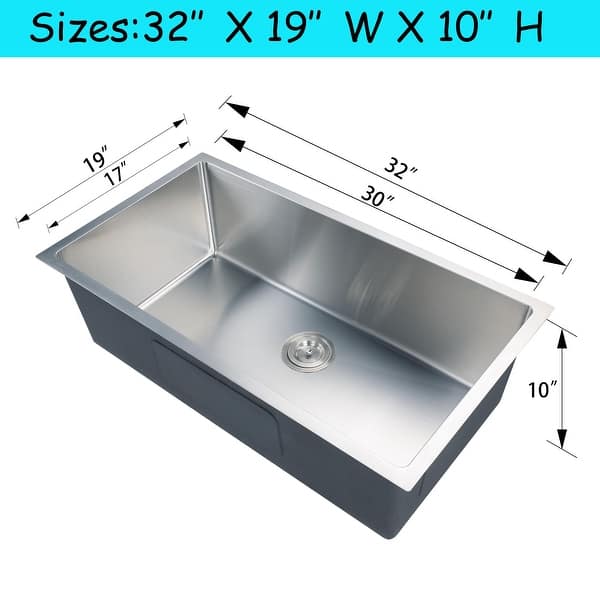 dimension image slide 3 of 4, CB HOME Gold Kitchen Sink, 32" Rose Gold Undermount Kitchen Sink, Black Single Bowl Stainless Steel Kitchen Sink 16 Gauge
