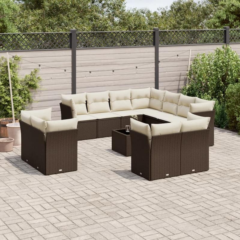 vidaXL Garden Sofa Set Brown PE rattan Large Adjustable Feet - 21.7 x 21.7 x 14.6