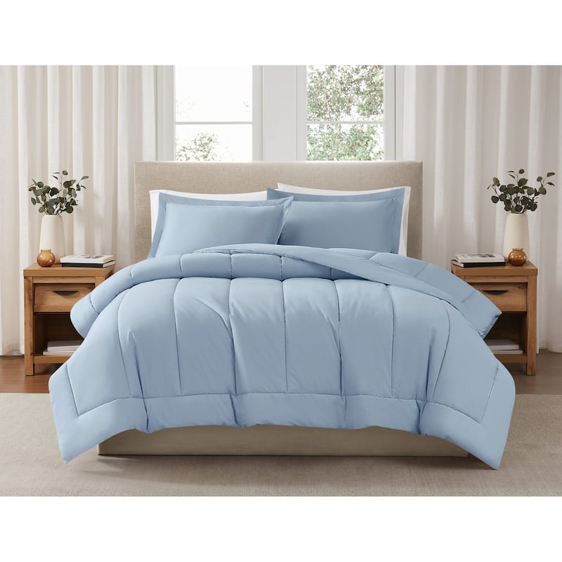 Brooklyn Loom Solid Cotton Percale Comforter Set - Sky Blue - King