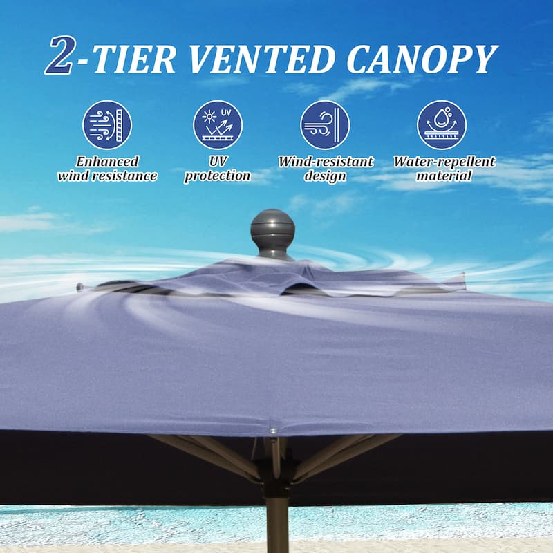 GDFStudio - Rectangular Patio Umbrella with Crank Lift and Multi-Angle Tilt, UV-Resistant Outdoor Shade
