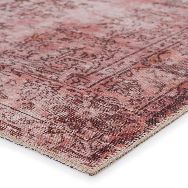 Machine Washable Kate Lester + Jaipur Living Berxley Medallion Rose and Maroon Area Rug