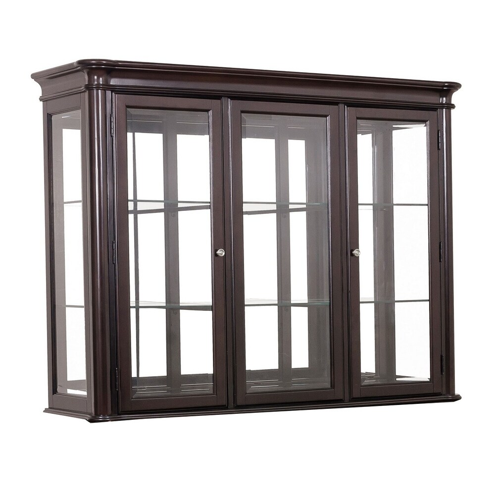Overstock 2 Glass Door Transitional Wooden Hutch with Inside Shelves, Cherry Brown (Brown)
