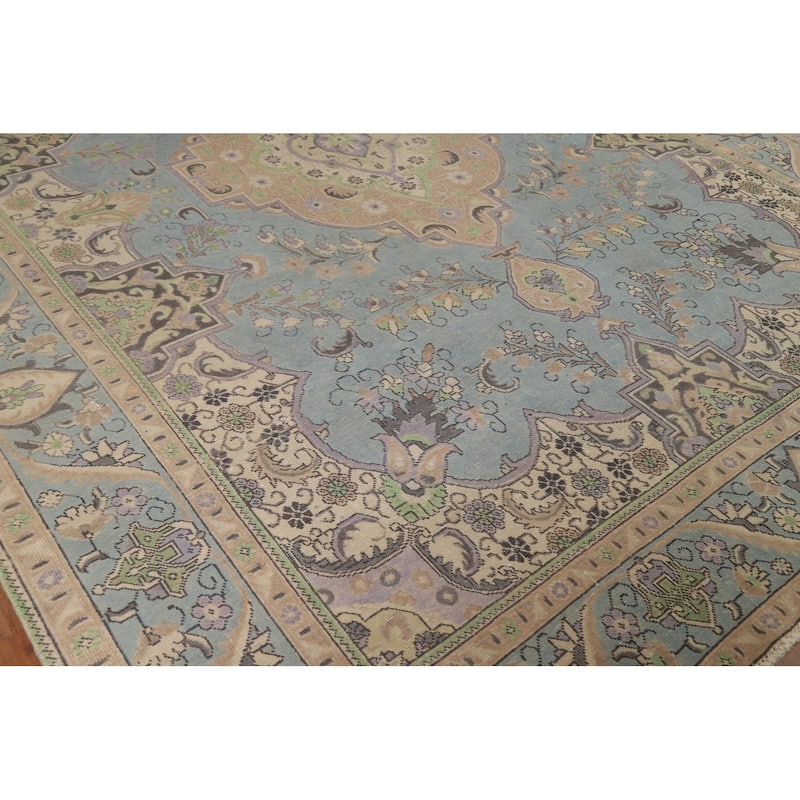 Light Blue Tabriz Persian Area Rug Handmade Bedroom Wool Carpet - 9'5"x 12'5"