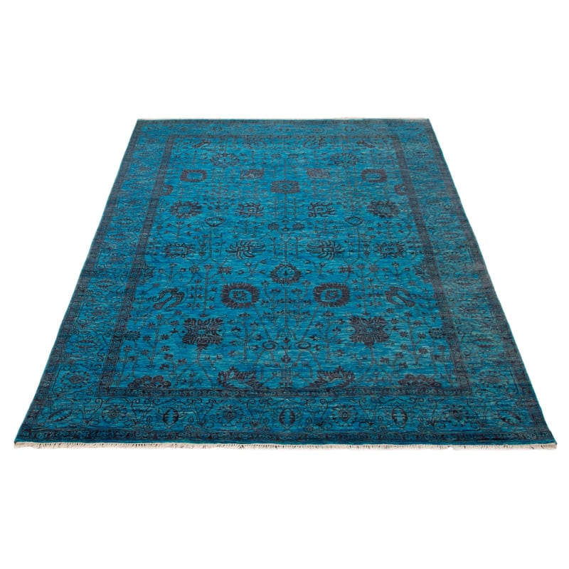 ECARPETGALLERY Hand-knotted Heritage Blue Silk, Wool Rug - 6' 1" x 9'