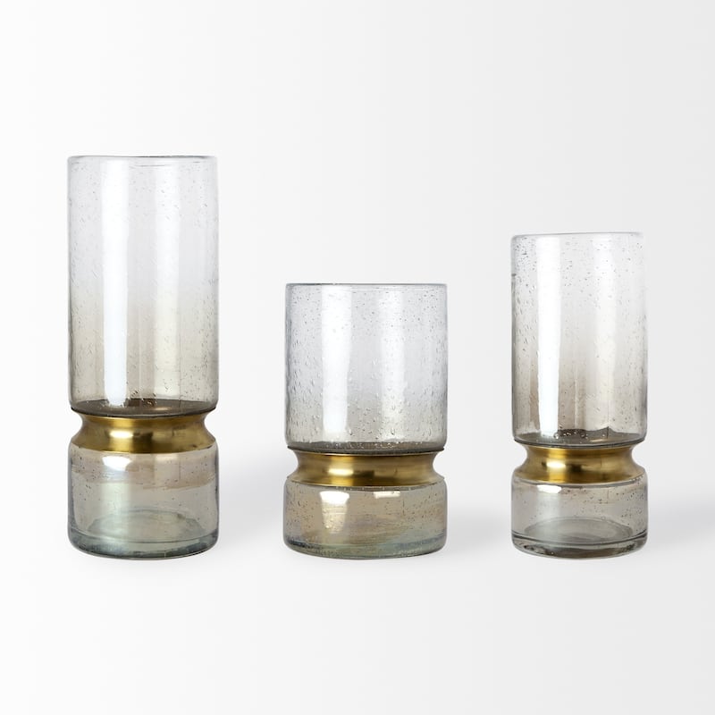 HomeRoots 13" Gold Abstract Cylinder Metal Table Vase
