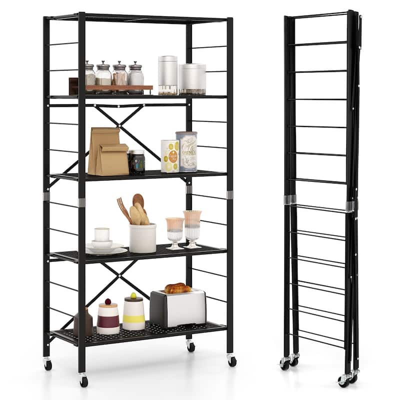 5-Tier Adjustable Shelves with Wheels for Garage Kitchen Balcony - 30" x 13.5" x 60"