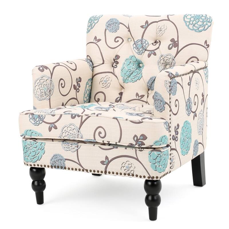 Contemporary Tufted Club Chair-Button-Tufted Diamond Stitch, Nailhead Trim&Birch Wood Legs