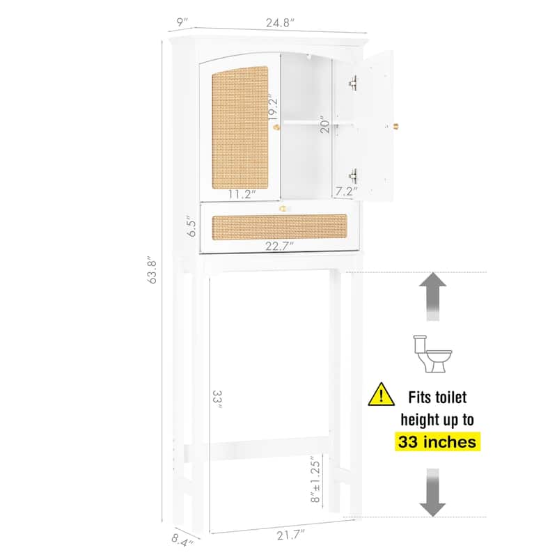COSTARS Rattan Over Toilet Cabinet: Bathroom Storage with Tilt-Out Cube & Adjustable Shelf