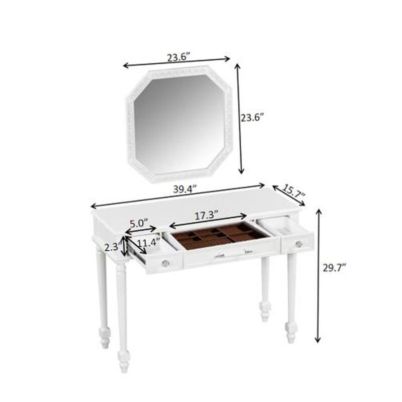 Retro Makeup Desk w/Large Mirror,3-Drawer Dressing Table,Console Table