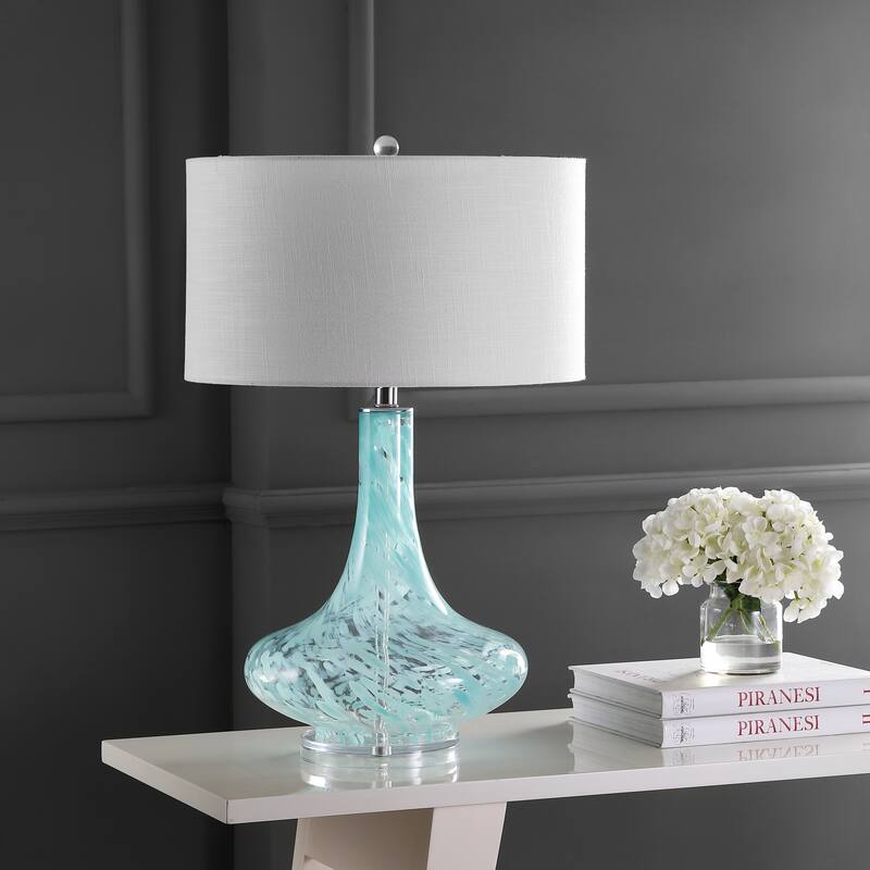 Olivia 29" Glass/Acrylic LED Table Lamp, Ice Blue by JONATHAN Y