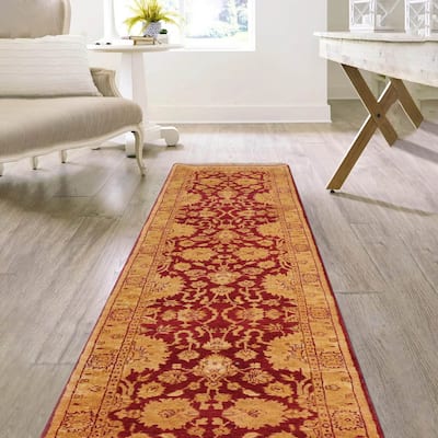 Hand Knotted Chobi Peshawar Rusty Red Persian Wool Oriental Area Rug - 2' 6'' x 11' 10''