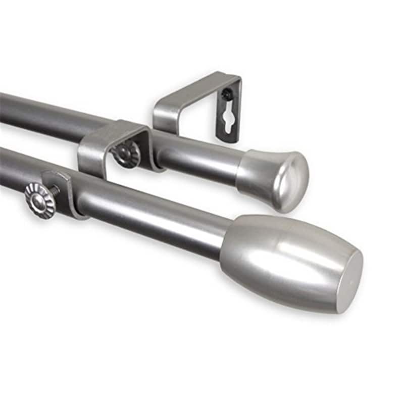 Decorative Double Curtain Rod - Antique Style Window Treatment Hardware - Satin Nickel Finish - 48