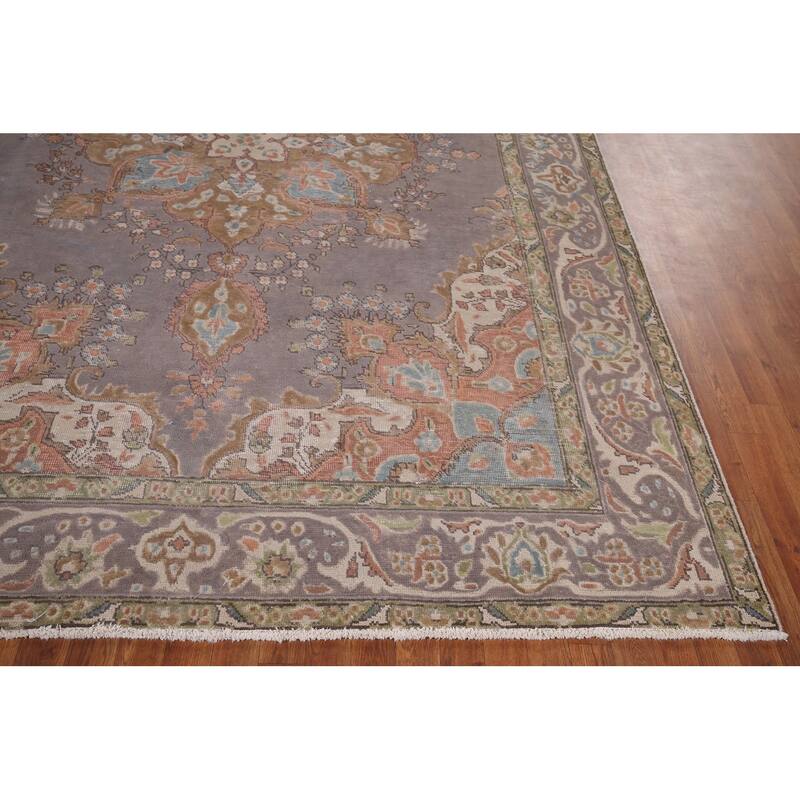 Purple Tabriz Vintage Persian Area Rug Handmade Wool Carpet - 7'11" x 11'1"