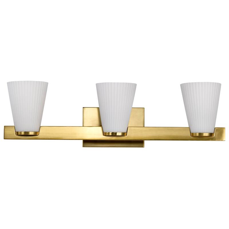 Royale 3 Light Vanity Burnished Brass Finish Ribbed White Glass - Burnished Brass