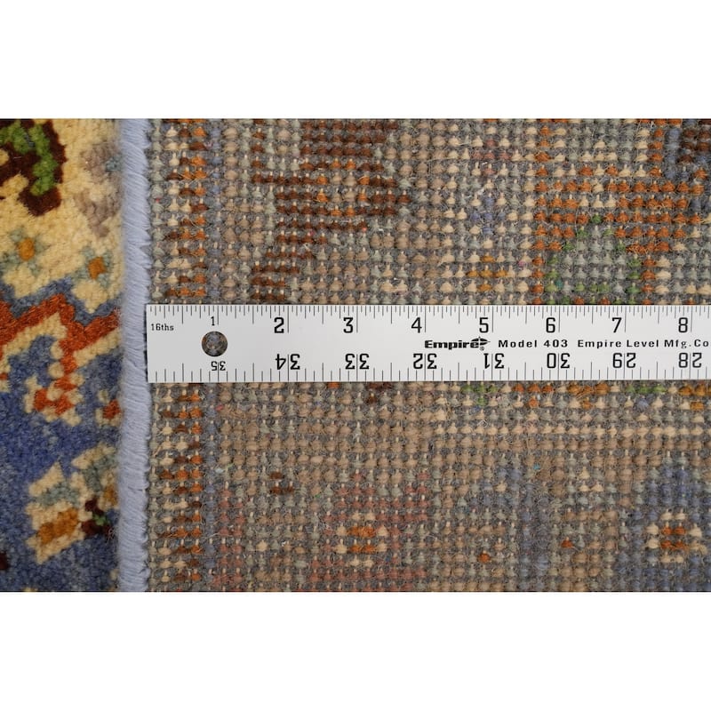 Hand-knotted Traditional Wool Blue Geometric Area Rug Oriental Carpet - 8' 1'' X 2' 7''
