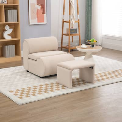 Velvet Upholstered Cushioned deep seat single lazy chair with Ottoman