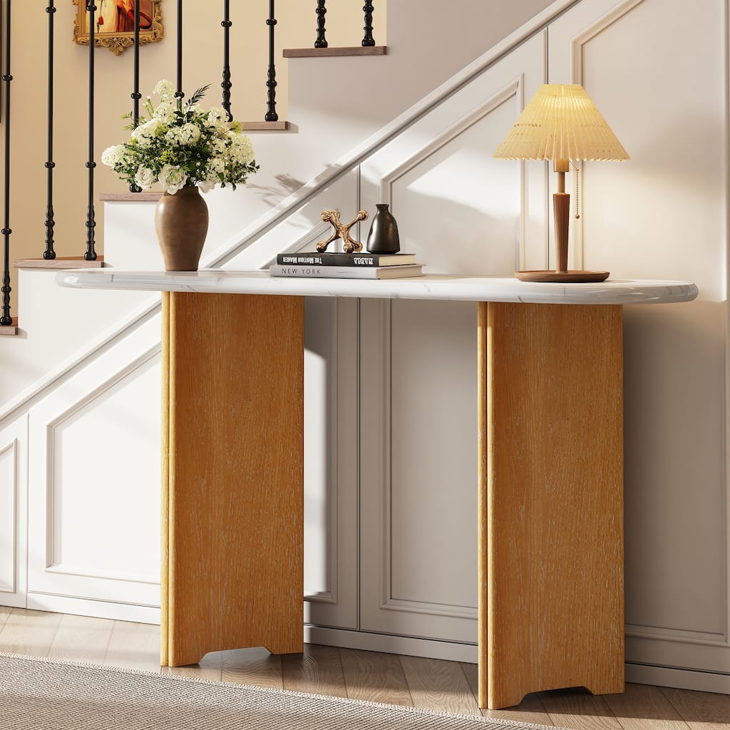 Narrow Console Table, Entryway Table,Natural+White