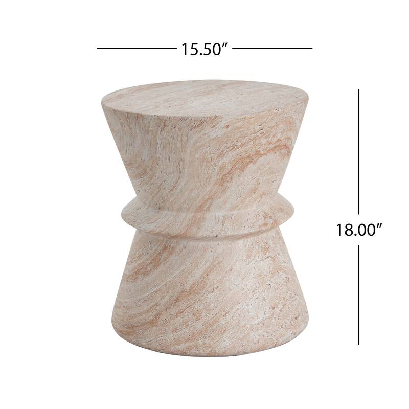 Outdoor Indoor Lightweight Concrete Side Table, Travertine Finish - 19.27
