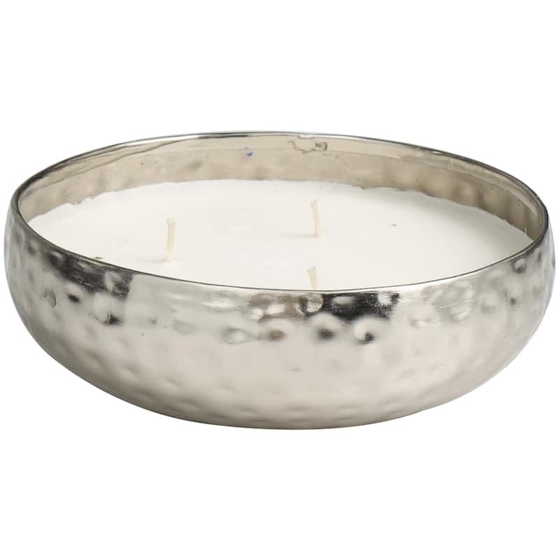 Metal Scented Hammered 20 oz 3 Wick Decorative Candle with White Wax - Gold, Silver, Copper - Roche River Decor