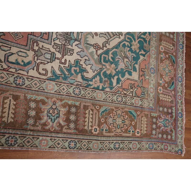 Tabriz Vintage Persian Rug Hand-Knotted Pink Geometric Wool Carpet - 9'9" x 13'4"