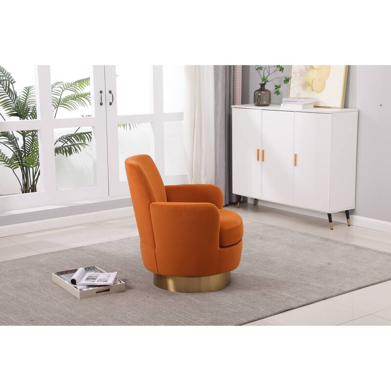Velvet Swivel Barrel Chair with Gold Base & High-Density Foam