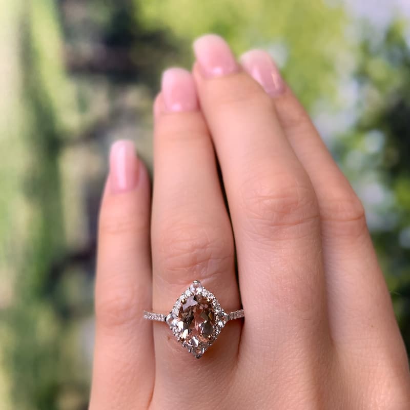 Miadora Signature Collection 10k Rose Gold Morganite White Sapphire and 1/4ct TDW Diamond Vintage Halo Engagement Ring - Pink