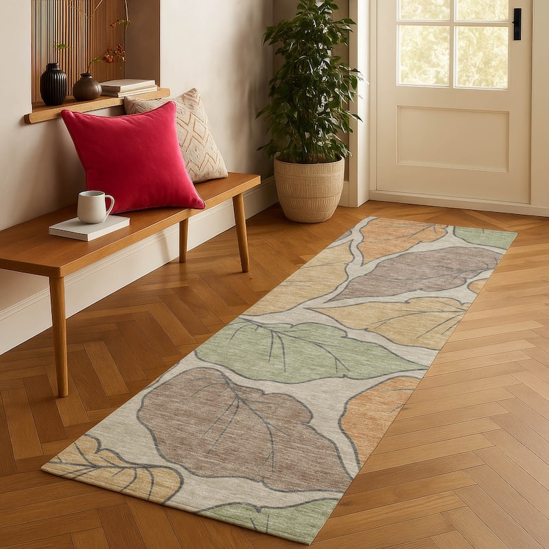 Machine Washable Indoor/ Outdoor Contemporary Floral Chantille Rug