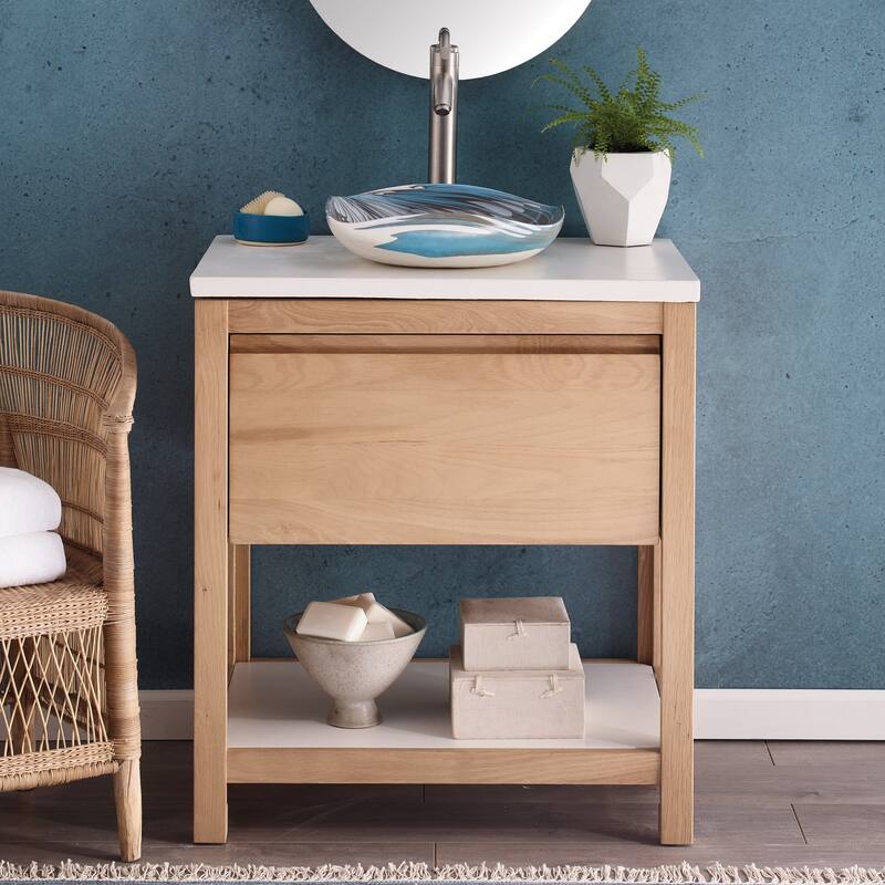 Solace Oak Vanity with Concrete Shelf (Base Only)