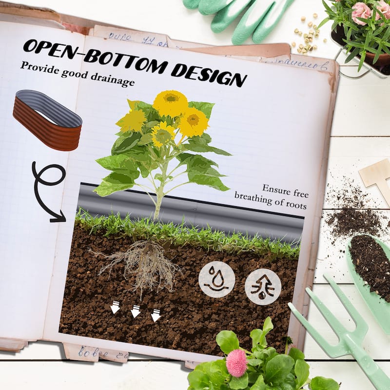 Galvanized Raised Garden Bed Outdoor Metal Elevated Planter Box with Safety Edging and DIY Stock Tank for Growing Flowers