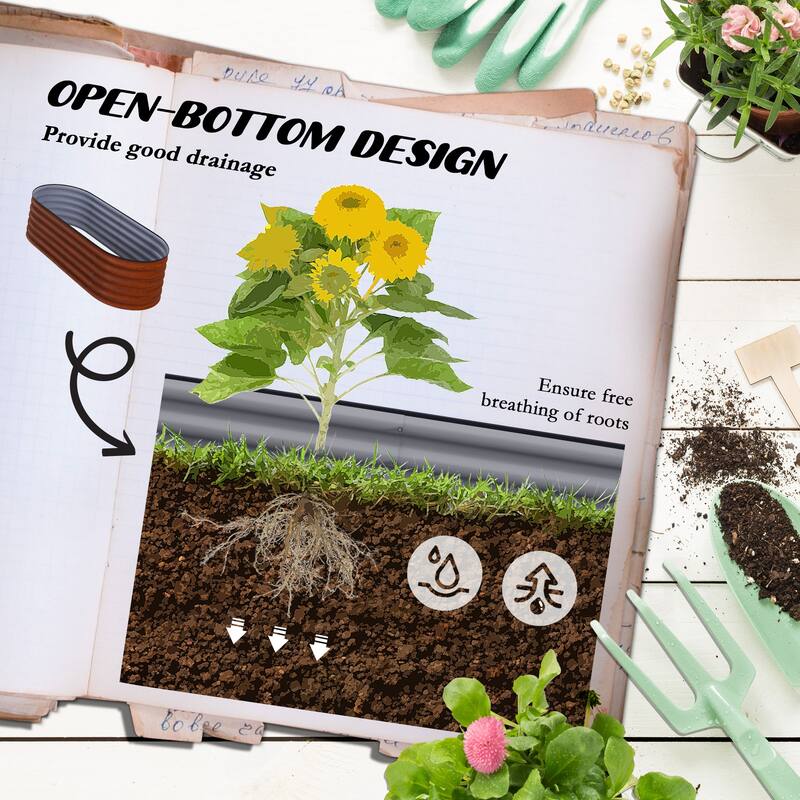 Raised Garden Bed Kit, Outdoor Metal Elevated Box with Safety Edging, Easy DIY Stock Tank for Growing Flowers,Herbs & Vegetables