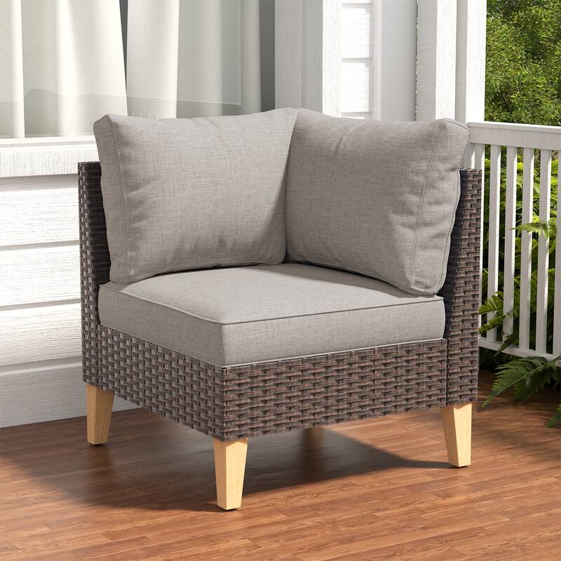 Outdoor Corner Seat Module for Modular Sectional Sofa - Grey - Brown