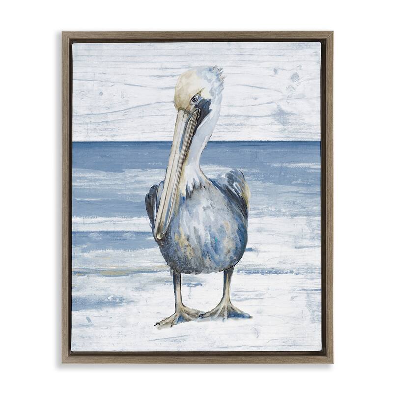 Stupell Rustic Nautical Pelican Framed Floater Canvas Wall Art Design by Patricia Pinto - 25 x 31 - Brown