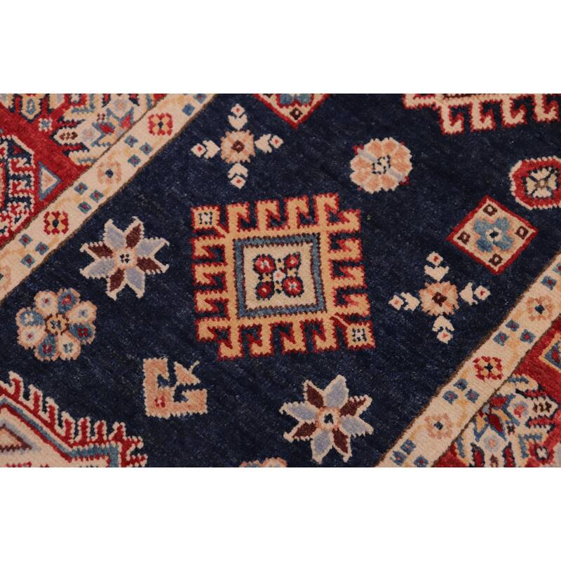 Rustic Kazak Esmeralda Blue/Red Wool Runner - 2'6'' x 9'7''