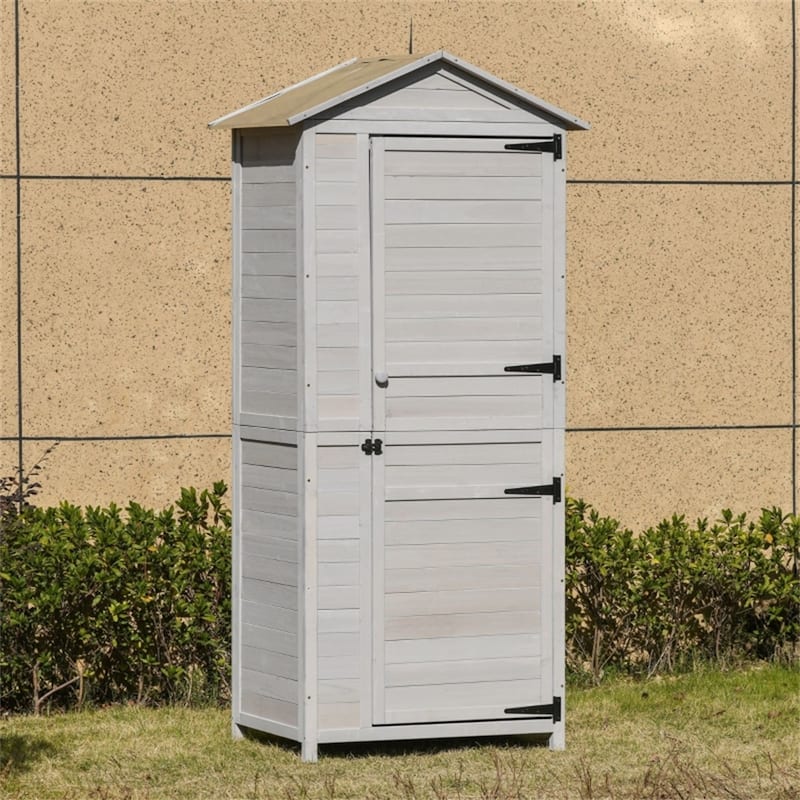 Premium Wooden Outdoor Storage Cabinet Light Grey Fir Wood Garden Shed with Lockable Door and Sloped Roof - Grey