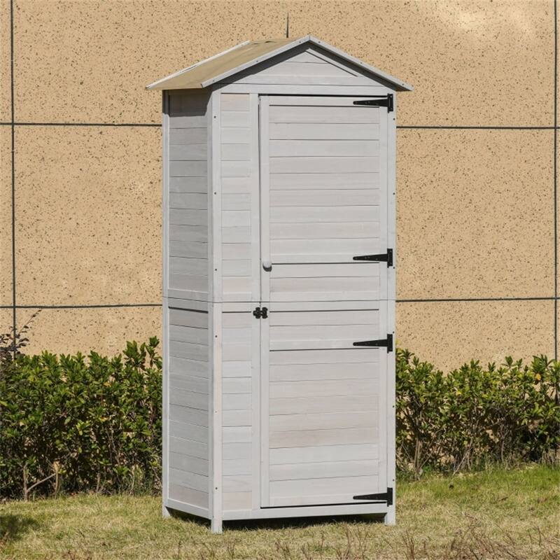 Premium Wooden Outdoor Storage Cabinet Light Grey Fir Wood Garden Shed with Lockable Door and Sloped Roof