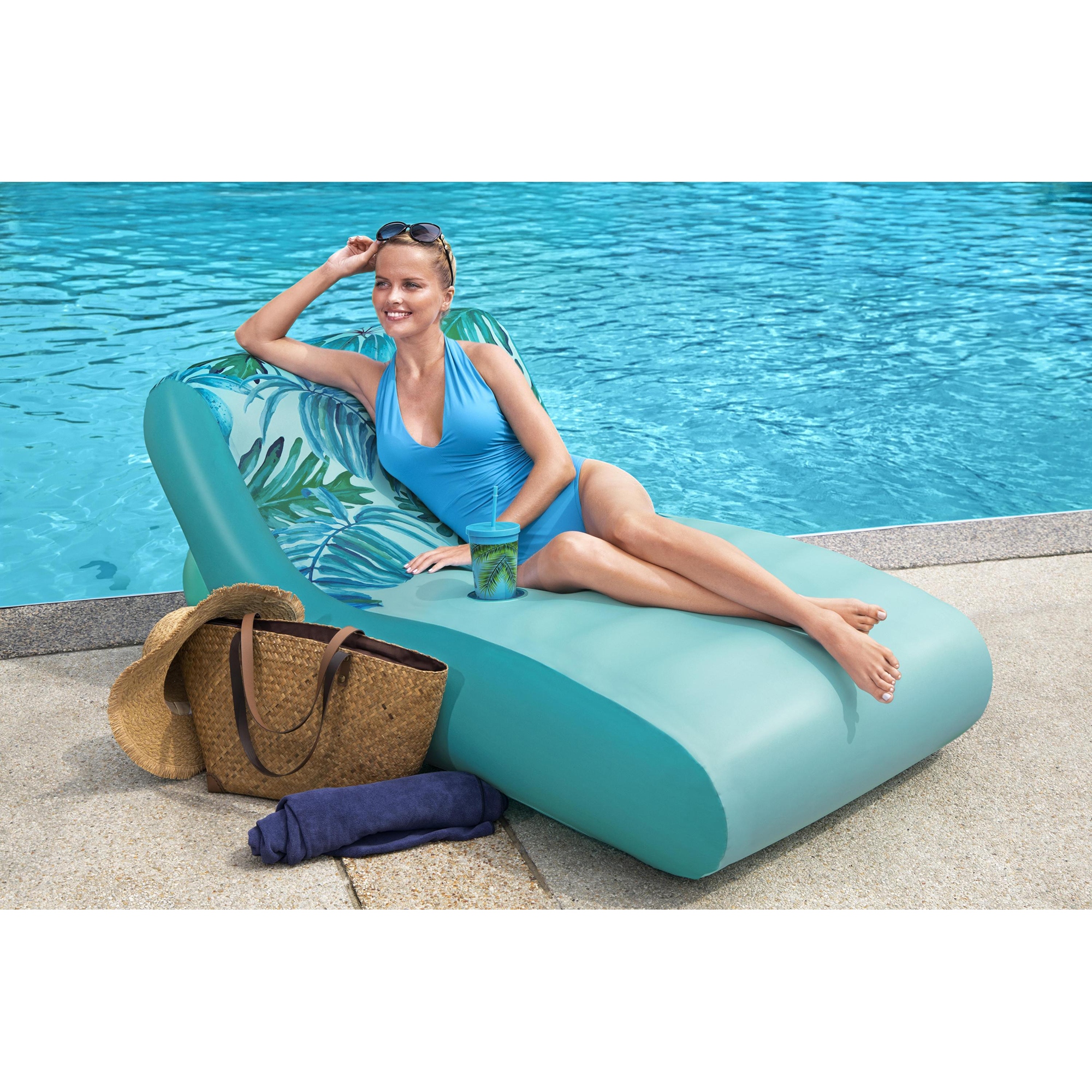 Deluxe inflatable pool lounge chair online blue