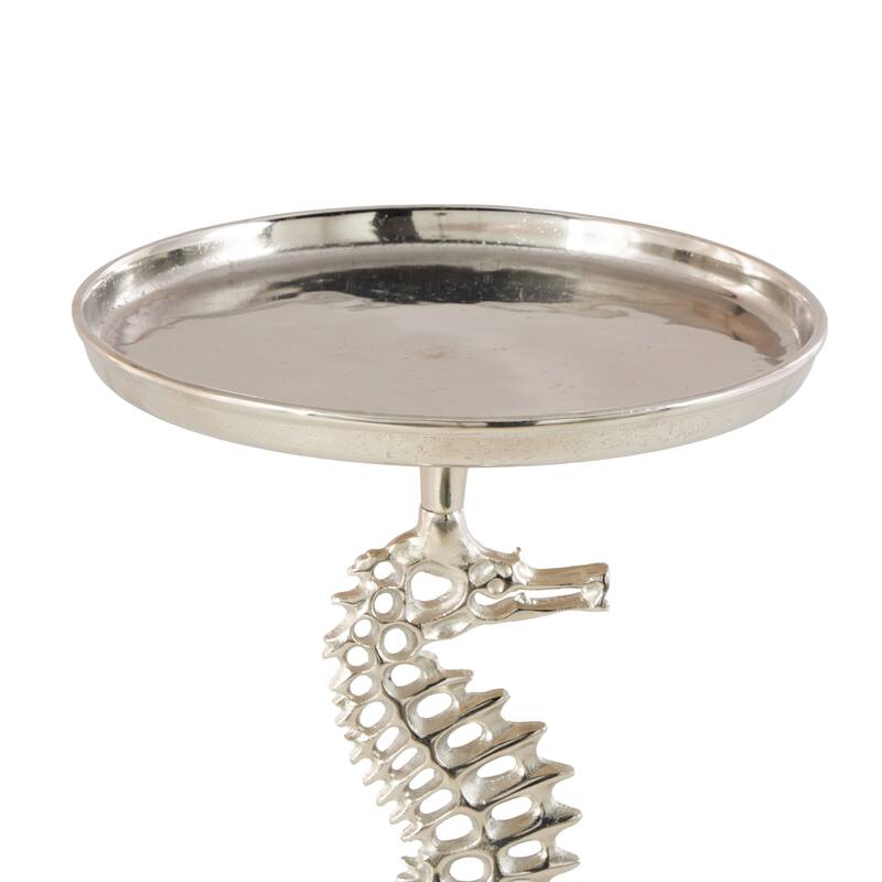 Aluminum Metal Sea Horse Pedestal Side End Accent Table with Tray Top - Silver or Gold - Roche River Decor