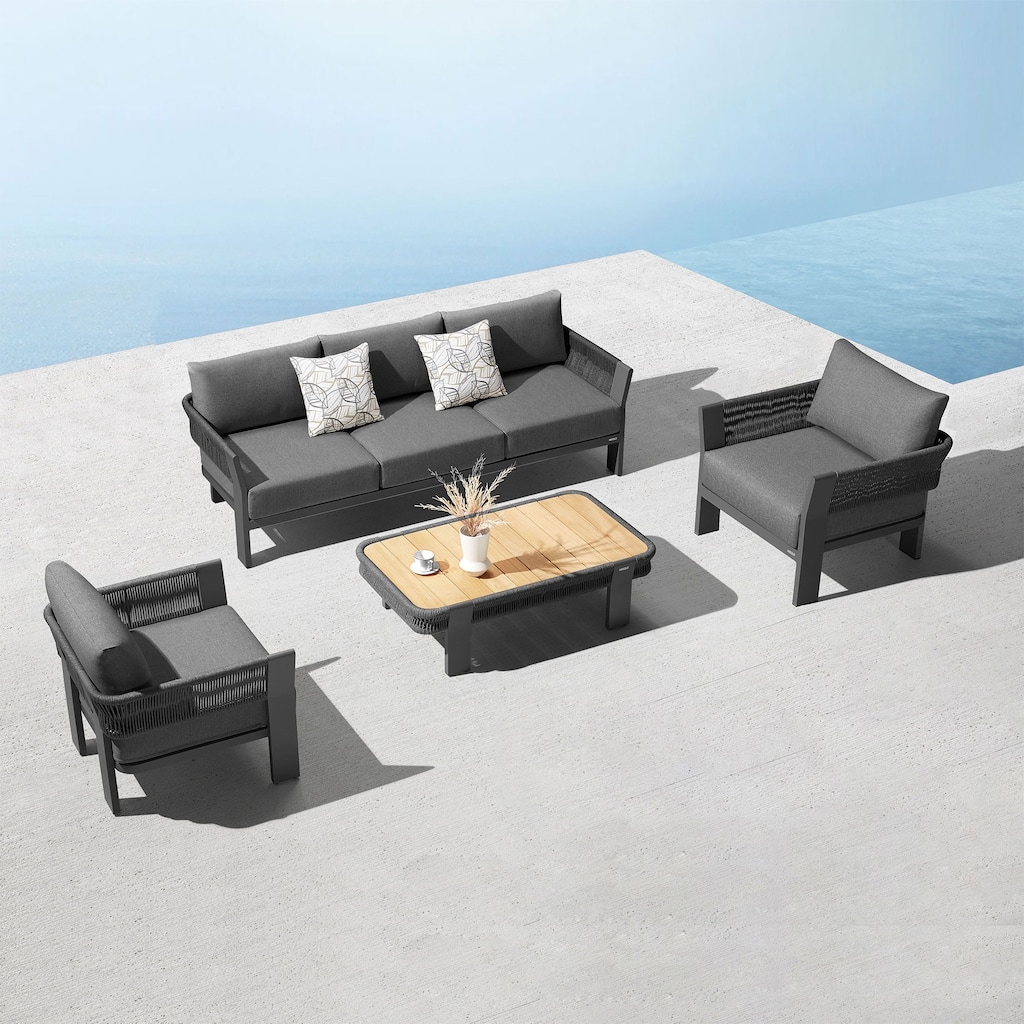 HIGOLD - Borromeo Teak Wood & Aluminum Outdoor Patio Conversation Set for 5