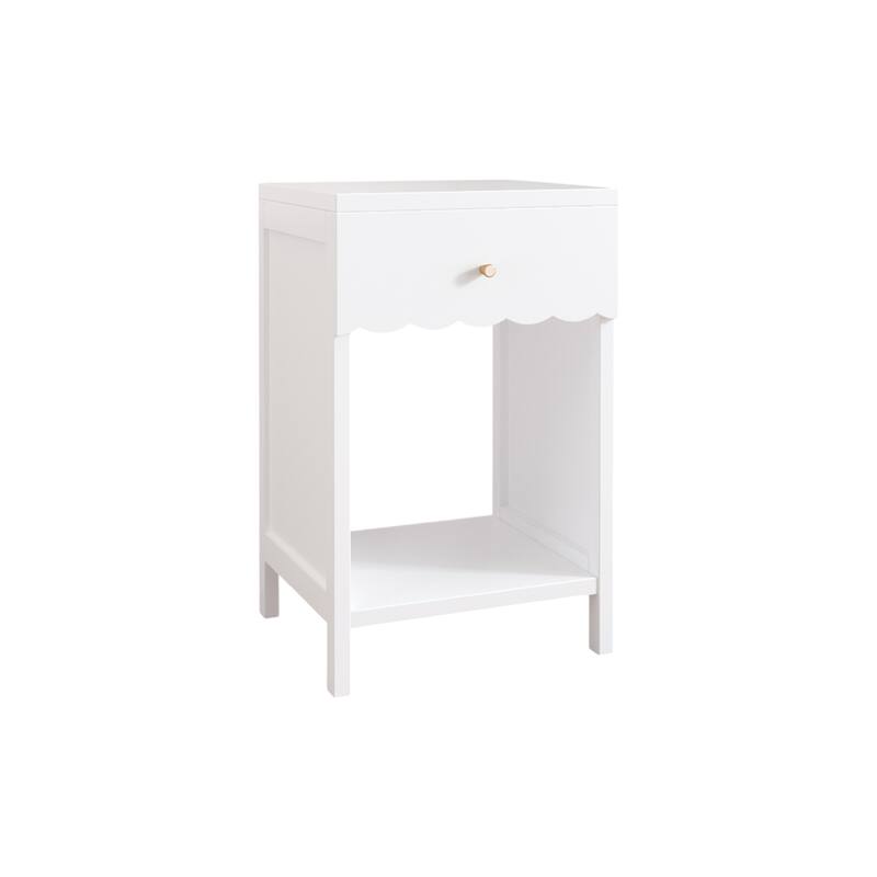 Modern White Nightstand with Drawer and Open Shelf for Bedroom