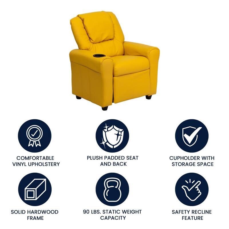 Contemporary Kids Recliner with Cup Holder and Headrest - 24"W x 21.5" - 36.5"D x 27"H