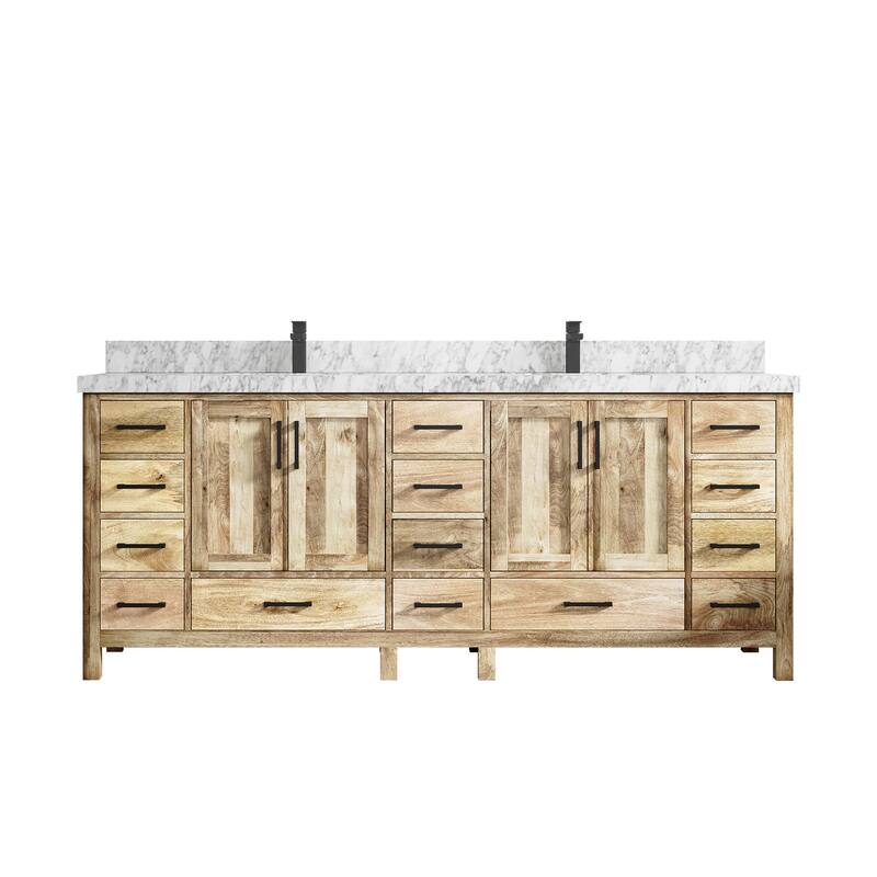 Willow Collections 84 in. W x 22 in. D Malibu Mango Double Sink Bathroom Vanity with Countertop - 2" Carrara Marble - White Washed 