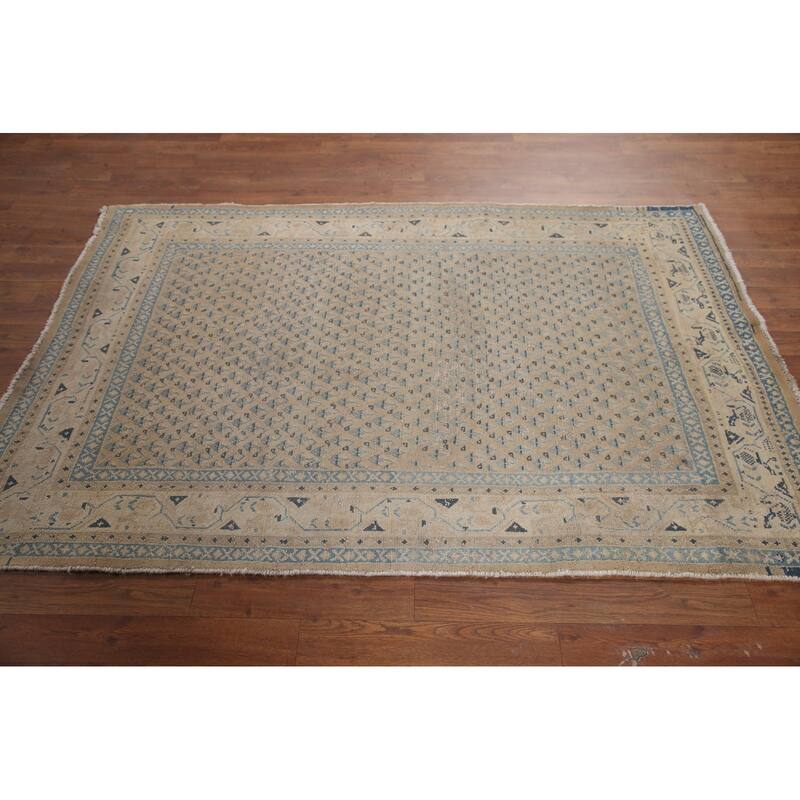 Hand Knotted Oriental 100% Wool Carpet Traditional All-Over Beige & Ivories Botemir Area Rug - 5' 10'' X 4' 11''